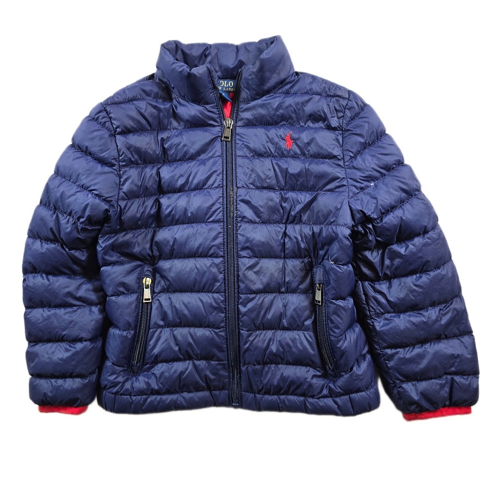 Polo Ralph Lauren Down Puffer Jacket Kids Size 5 Navy Blue Quilted Coat Pony
